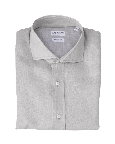 Shop BRUNELLO CUCINELLI  Shirt: Brunello Cucinelli basic fit linen shirt.
French collar.
He shirt with mother-of-pearl buttons.
Basic fit.
Composition: 100% linen.
Made in Italy.. MM6330028-C020